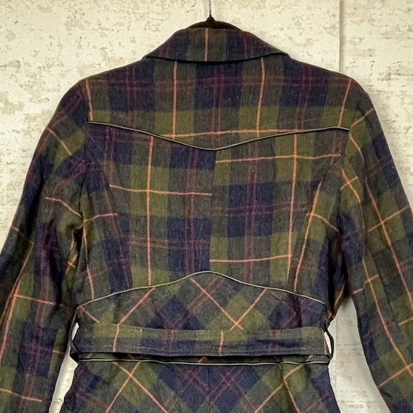 Salt & Pepper Plaid Wool Trench Coat Grunge Dark Academia Muted Whimsigoth - Picture 12 of 16